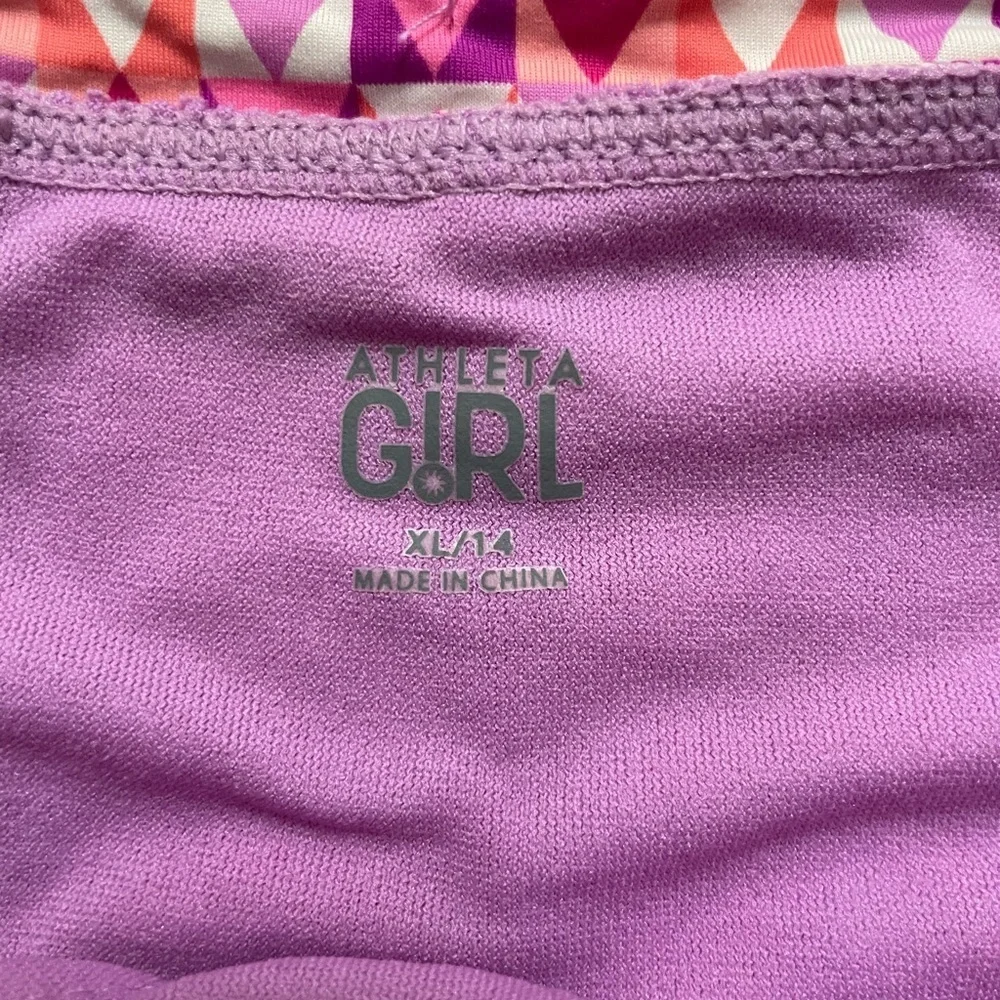 Athleta Girl 2 piece reversible swimsuit kids XL (14) Pink leaf Tropical design